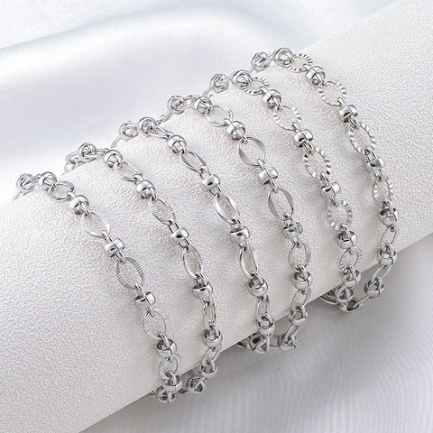 Cadena De Eslabones Ovalados De Acero Inoxidable Con Cuentas Para Joyería DIY Collares Pulseras Accesorios De Ropa Tono Plateado