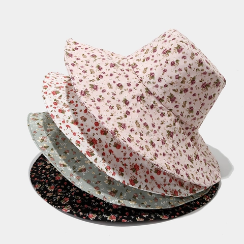 Women Wide Brim Bucket Hat Floral Print Sun Protection Outdoor Travel Summer Beach With Windproof Strap