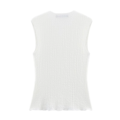 Women Sleeveless V Neck Top And Pleated Maxi Skirt Textured Cotton Blend Casual Streetwear Outfits White