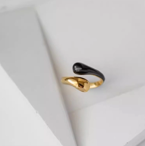 Minimalist Water Drop Open Ring 316L Stainless Steel 18K Gold Plated Enamel Drip Oil Geometric Adjustable Jewelry For Women