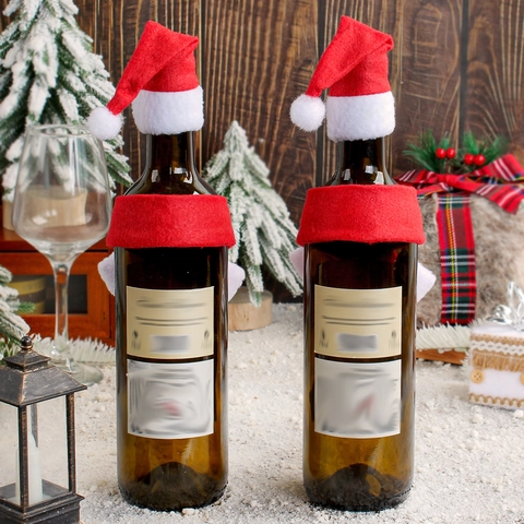 Mini Chapeau Et Écharpe De Noël En Tissu Non Tissé Feutre Décoration De Bouteille De Vin Pour Table De Fête Festive