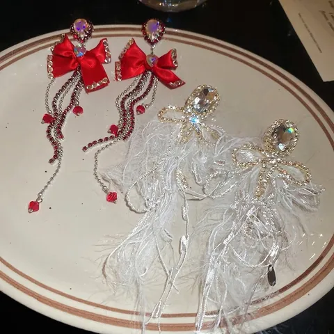 Schleife Lange Quasten Ohrringe Mit Silbernem Ohrstecker Feder Band Elegante Luxus Hängeohrringe Schmuck Für Damen
