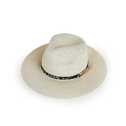 Straw Fedora Hat With Leopard Print Belt Metal Buckle Wide Brim Sun Protection Summer Beach Jazz Hat For Women Men