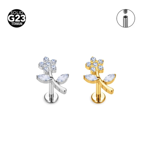 G23 Titanium F136 Flower Zirconia Labret Lip Ring Internally Threaded Cartilage Earring Stud For Women Body Piercing Jewelry