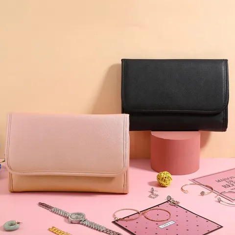 Borsa Organizzatore Gioielli Portatile Pelle PU Pieghevole Viaggio Astuccio Per Orecchini Collane Anelli Orologi Impermeabile Scomparti Multipli