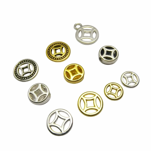 Legierung Alte Münzperlen Abstandhalter Anhänger Für DIY Schmuckherstellung Vintage Hohle Chinesischer Stil Gold Silber