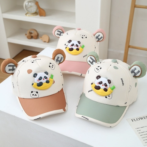 Cute Kids Panda Banana Print Baseball Cap With 3D Ears For Boys Girls Cotton Blend Sun Hat Adjustable Toddler Peak Cap