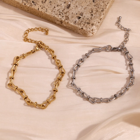 Tobillera Minimalista Con Nudo De Lazo Cadena De Eslabones En U Acero Inoxidable Chapado En Oro De 14K Joyería De Pies Hecha A Mano Para Mujeres