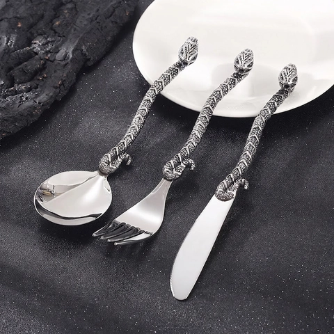 Snake Handle Spoon Fork Knife Stainless Steel Gothic Vintage Creative Dinnerware Novelty Tableware