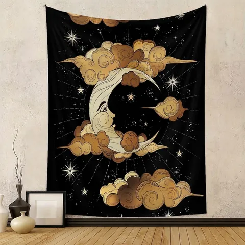 Mystical Celestial Wall Tapestry Polyester Bohemian Sun Moon Face Astrology Gothic Skull Home Bedroom Living Room Decor