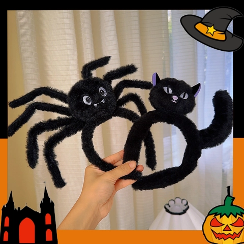 Halloween Plüsch Stirnband Schwarze Katze Spinne Fledermaus Tierform Weiches Haarband Kostüm Party Dekoration Dunkler Stil