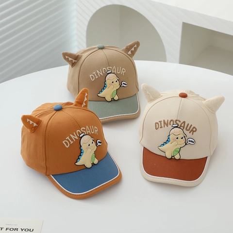 Cappellino Da Baseball Per Bambini Misto Cotone Protezione Solare Cartone Animato Dinosauro Ricamo Con Orecchie Sagomate