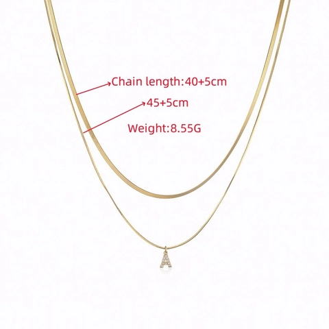Collar Con Colgante De Inicial De Letra Chapado En Oro Circón Micro Pavé Cadena De Serpiente De Cobre Y Acero Inoxidable