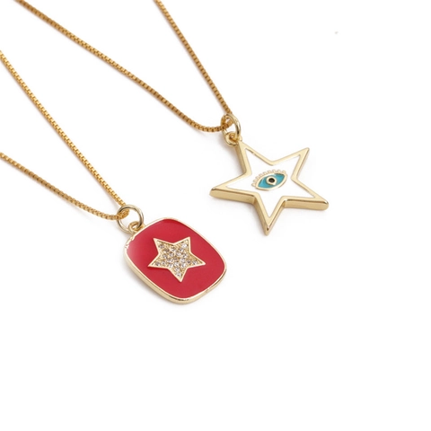 Collar Con Colgante De Estrella Mal De Ojo Moda Cobre Con Circón Diamante De Imitación Esmalte Cadena De Caja Mujer