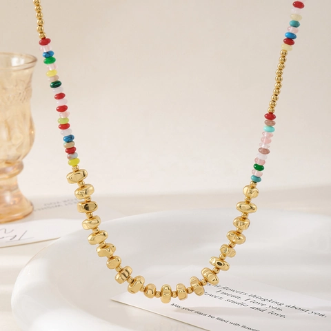 Bunte Naturstein Perlenkette Hämatit 18K Vergoldetes Kupfer Unregelmäßige Perlen Boho Mode Für Damen