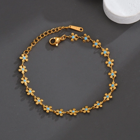 Flower Heart Moon Jewelry Necklace And Bracelet Stainless Steel 18K Gold Plated Blue Enamel Women Ins Style Accessory