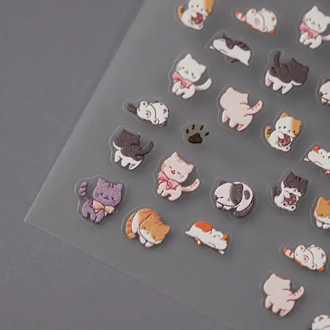 3D Embossed Cat Nail Stickers Relief Matte Cartoon Japanese Style DIY Manicure Decals Thin PET Decorative Wraps