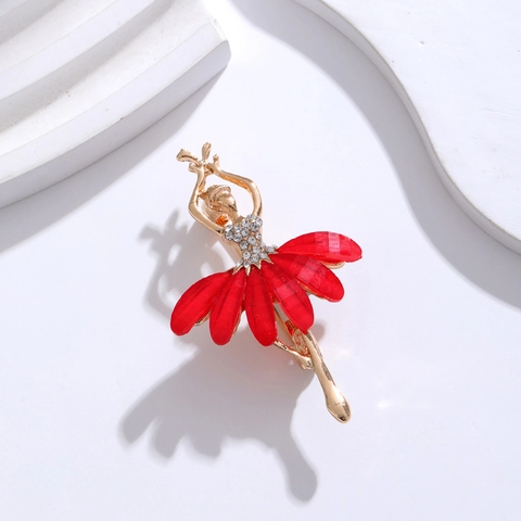 Fashion Elegant Ballet Dancer Brooch Zinc Alloy Rhinestone Enamel Petal Girl Dress Pin For Women Jewelry Gift Accessories