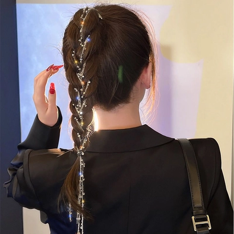 Catena Per Treccia Di Capelli Con Stelle In Strass Luccicanti Lega Lungo Nappina Fermaglio Per Capelli Gioielli Donna Festa