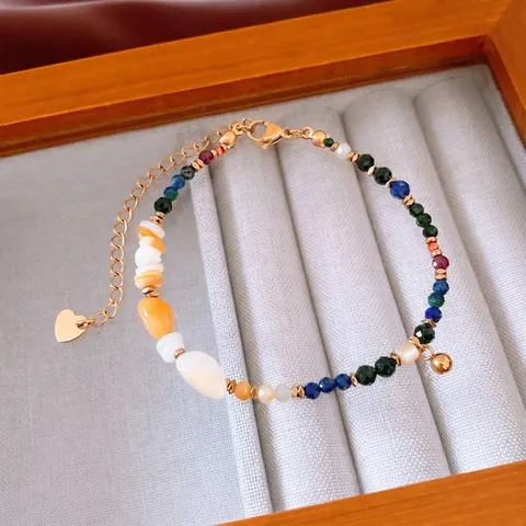 Pulsera De Cuentas Retro Con Piedra Natural Y Concha Colgante De Corazón Acero Inoxidable Estilo Étnico Ajustable Joyas Para Mujer