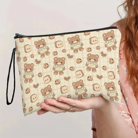 Kosmetiktasche Cartoon Bär Druck Leinenstoff Reißverschluss Tragbare Reise Kulturbeutel Organizer Beutel