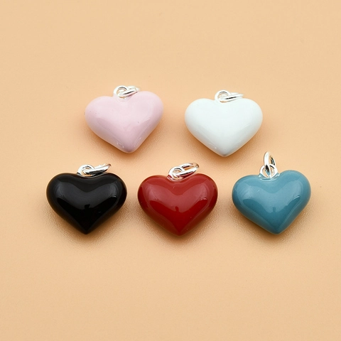 Ciondolo A Cuore In Argento Sterling 925 Charm In Smalto Per Creazione Gioielli Accessori Per Collane Braccialetti DIY Stile Dolce