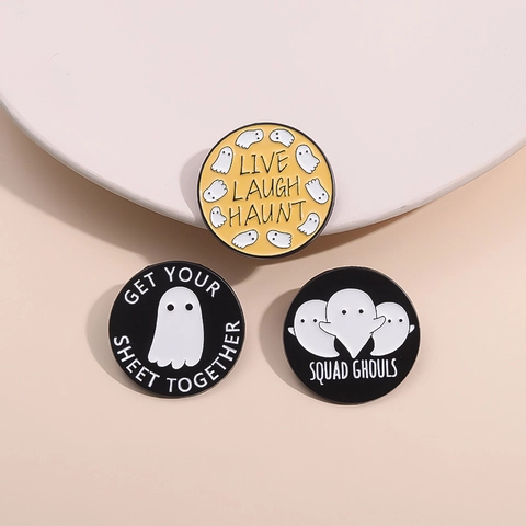 Halloween Ghost Enamel Pin Set Cartoon Round Alloy Brooch Badge For Clothing Bag Decor Funny Spooky Jewelry For Women Men Gift