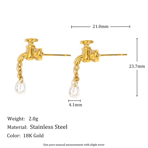 Kreative Wasserhahn Ohrstecker Vergoldeter Edelstahl Mit Wassertropfen Zirkon Drip Schicker Nischenschmuck Für Frauen