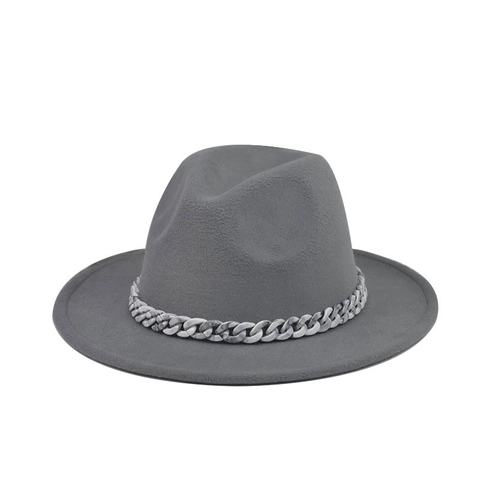 Wide Brim Fedora Hat With Marble Pattern Chain Strap Polyester Cotton Blend Wool Felt Style Jazz Hat For Men Women Kids