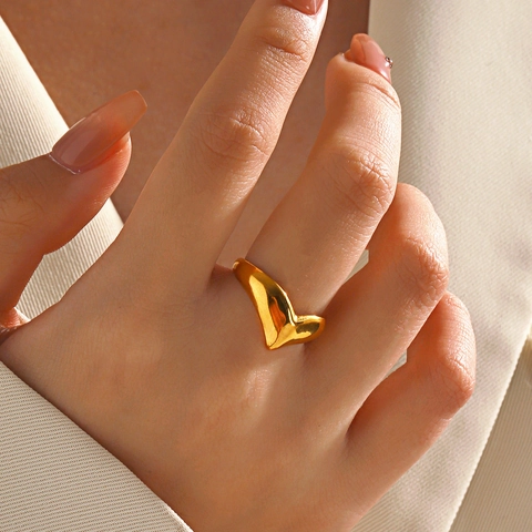Minimalistischer Edelstahl V-Form Offener Ring Für Damen Verstellbarer Glänzender Geometrischer Fingerring Mode Schmuck
