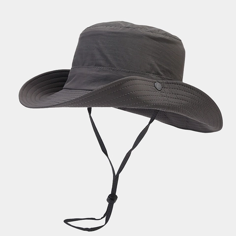 Wide Brim Bucket Hat Quick Dry Polyester Sun Protection Cap With Adjustable Windproof Rope For Outdoor Fishing Hiking