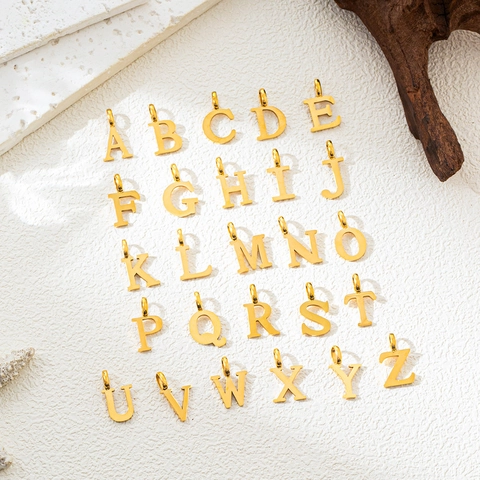 Stainless Steel Letter Alphabet Charm Pendant 18K Gold Plated DIY Jewelry Making Findings Commute Style Women