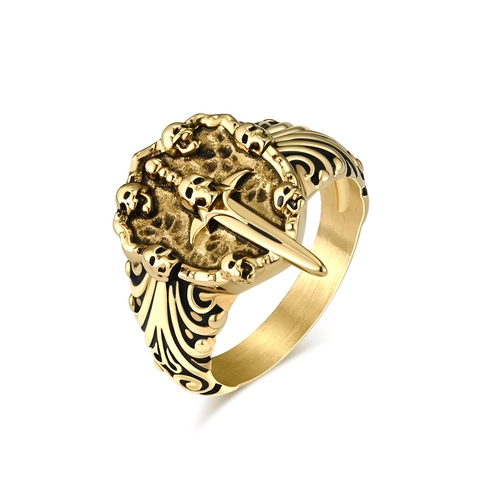 Edelstahl Totenkopf Schwert Ring Gothic Punk Vintage Schild Geprägt Herren Nische Individueller Handschmuck