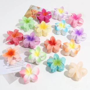 Sweet Plumeria Flower Hair Claw Clip Matte Plastic Jelly Color Shark Clip For Women Elegant Floral Hair Accessories Vacation Hair Clip