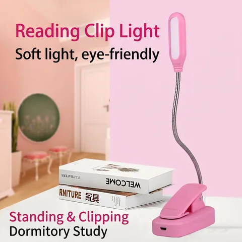 Lampada Da Scrivania LED Con Clip Luce Da Lettura Collo Di Cigno Flessibile Protezione Occhi USB Ricaricabile Portatile