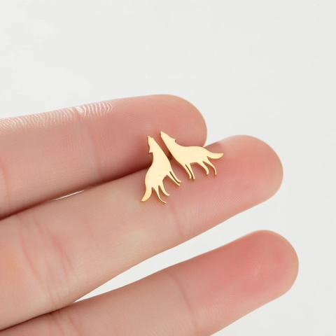 Howling Wolf Stud Earrings Minimalist Stainless Steel Animal Silhouette Statement Jewelry Gift For Women Girls