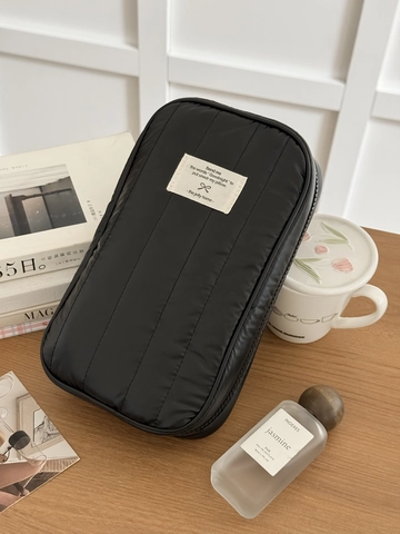 Large Capacity Quilted Makeup Bag Multi Layer Travel Cosmetic Pouch Vertical Waterproof Padded Storage Case For Women