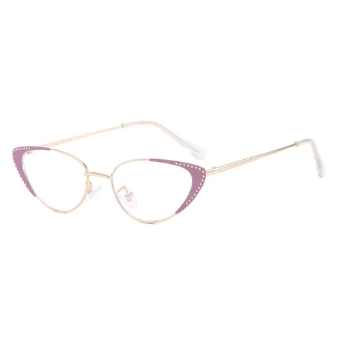 Montatura Per Occhiali In Metallo Cat Eye Da Donna Anti Luce Blu Retro Strass Decorativo Farfalla Ottica