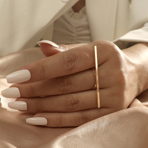 Minimalist Geometric Open Rings Copper Gold Plated Adjustable Vertical Bar Jewelry For Women Men