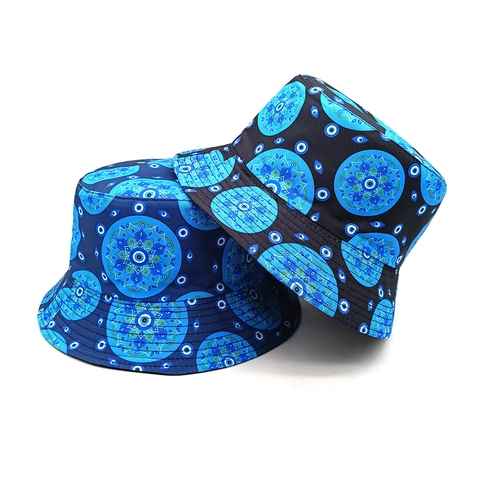 Evil Eye Mandala Print Bucket Hat For Women Men Bohemian Vintage Sun Protection Polyester Outdoor Leisure Retro Hat