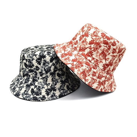 Chapeau Bob Imprimé Palmier Cocotier Tropical Réversible Chapeau De Soleil Polyester Pêcheur Plage Extérieur Femmes Hommes