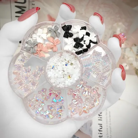 Decoración Uñas Resina Mariposa Oso Lazo Aurora Accesorios Manicura Mixtos Con Caja Almacenamiento Charms DIY