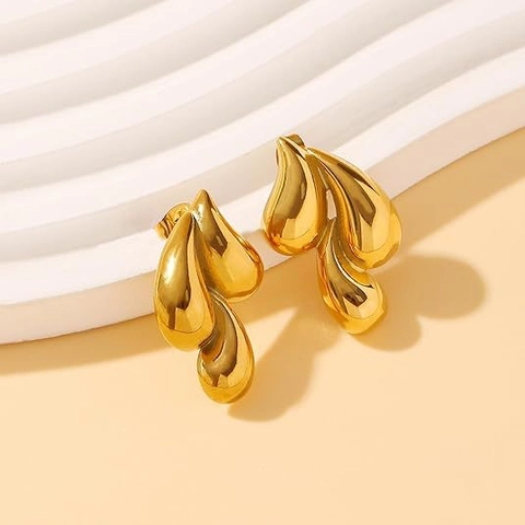 Stainless Steel Layered Teardrop Stud Earrings Gold Silver Fluid Metal Waterdrop Statement Jewelry For Women Polished
