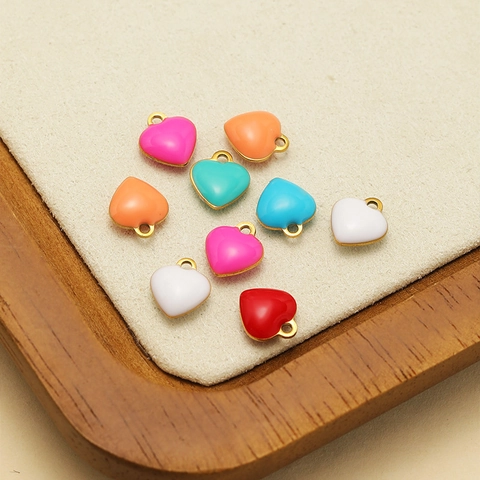 Heart Pendants Stainless Steel Enamel Oil Dripping Macaron Colorful DIY Jewelry Making Necklace Accessories For Women