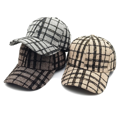 Plaid Tweed Style Baseball Cap Polyester With Gold Thread Vintage Sun Protection Adjustable Hat For Men Women
