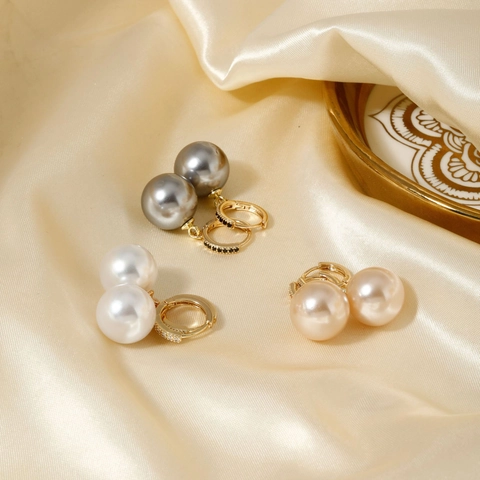 Boucles D'oreilles Créoles Avec Pendentifs Künstliche Perles Rondes Et Zircon Base En Cuivre Bijoux Pour Femmes Élégant