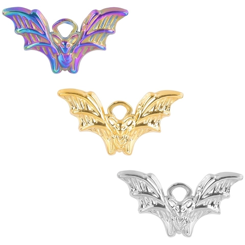 Stainless Steel Bat Pendant Necklace For Women Men Halloween Jewelry Electroplated Gold Rainbow Color Animal Charm Necklaces