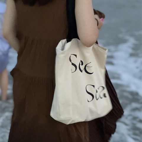 Sac Cabas En Toile Esthétique Impression De Lettres Grande Capacité Sac À Main Décontracté Minimaliste Pour Femmes