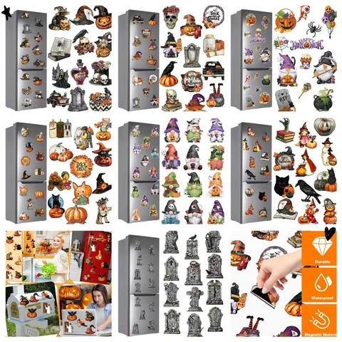 Halloween Magnetic Stickers PVC Waterproof Durable Fridge Car Garage Door Decor Gnome Skeleton Pumpkin Witch Theme Holiday