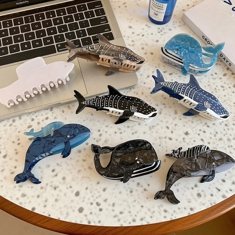 Acetate Whale Shark Hair Claw Clip Ocean Animal Design Rhinestone Eye Marble Texture Hair Accessories For Women